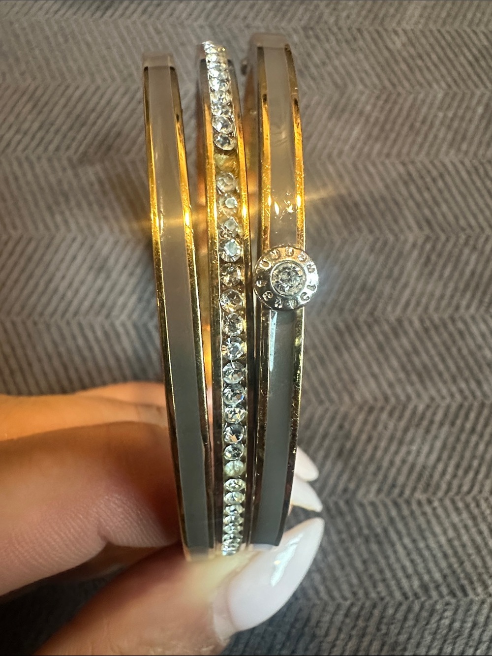 henri bendel Gold-Tone and Gray Enamel Crystal Bangle Bracelet Set